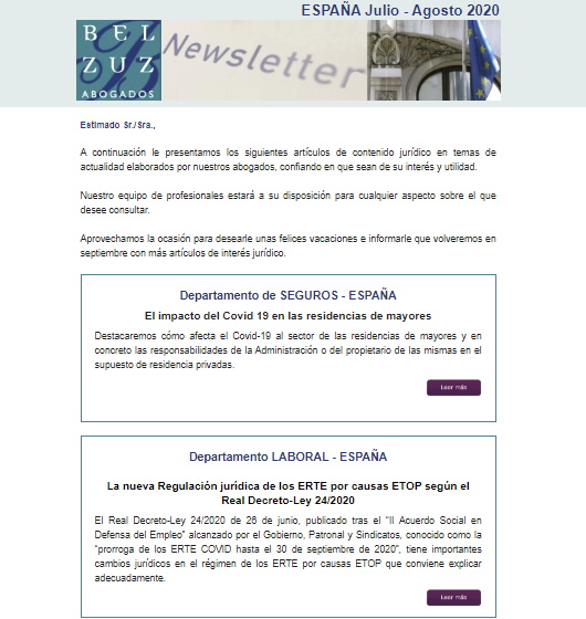 Newsletter España - Julio/Agosto 2020