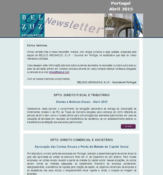 Newsletter Portugal - abril 2015