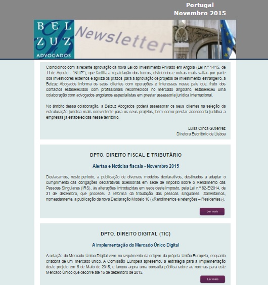 Newsletter Portugal - Novembro 2015
