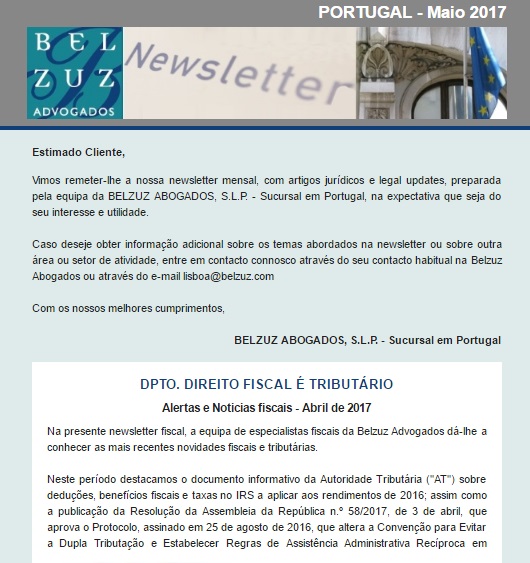 Newsletter Portugal - Maio 2017