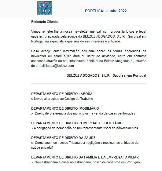 Newsletter Portugal - Junho